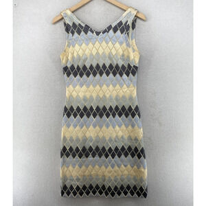 TOCCA Dress 6 Shift Mini Diamond Jacquard Sleeveless Back Zip Blue Ivory